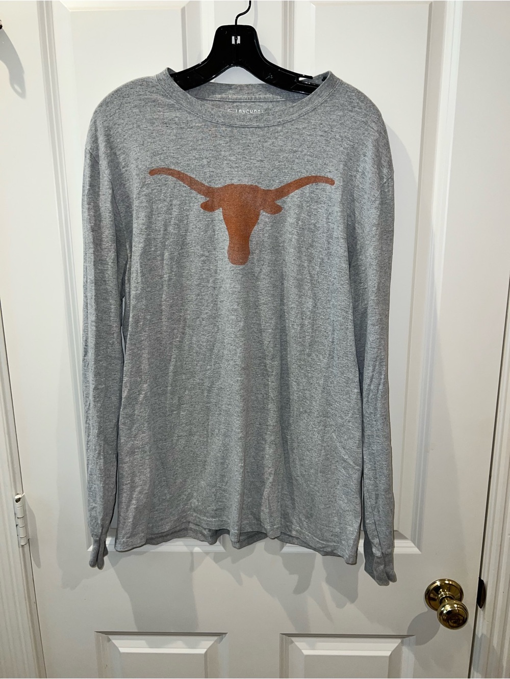 Women's Gray Long-Sleeve Tee with Burnt Orange Longhorn Graphic